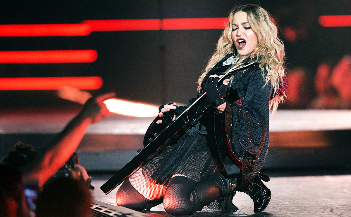 Madonna performs during the premiere of her Rebel Heart tour Wednesday, Sept. 9, 2015 in Montreal. (Ryan Remiorz/The Canadian Press via AP)